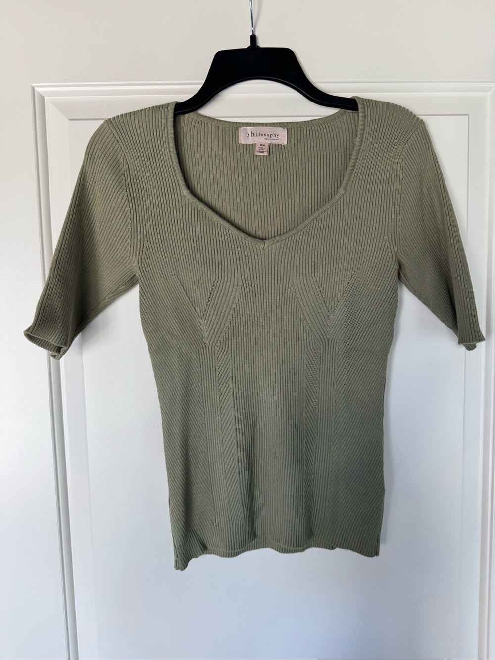 Philosophy Olive Ribbed V-Neck Short Sleeve Top
